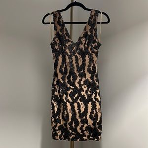 Beige & black sequin mini dress